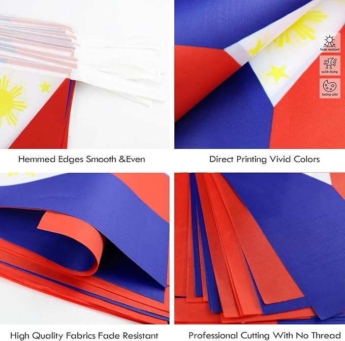 Philippines String Flag Pennant Banner - 38 Flags, 42 Feet Small Mini Philippine Flags Bunting Banner for Country Decoration, School, Party, Sports Events