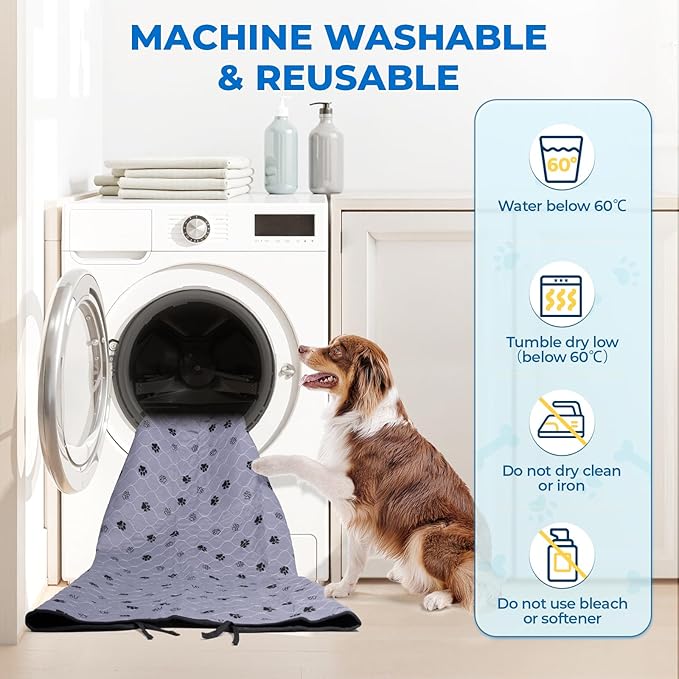Fostanfly Non-Slip Washable Pee Pads for Dogs, 2 Pack Large 42"x50" Ultra-Absorbent Leak-Proof Reusable Potty Training Pads of Add 8 Lanyards for Dogs, Puppy and Cats