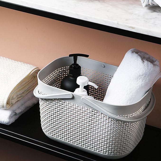 UUJOLY Portable Shower Caddy Basket Tote, Plastic Storage Basket with Handles Organizer Bins for Kitchen Bathroom College Dorm, Grey 2 Pack