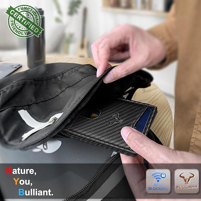 BULLIANT Men Wallet, Slim Leather Wallet Front Pocket Card Holder Gift For Men 11 Slots RFID Blocking