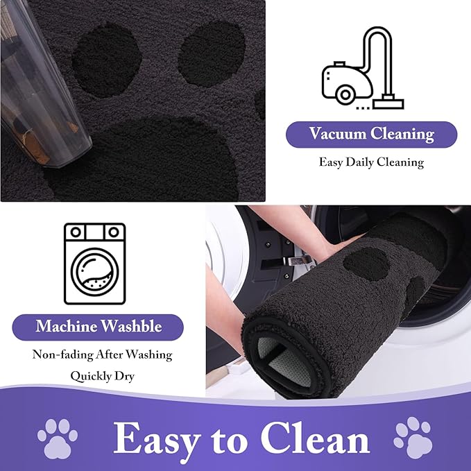 Buganda Dog Door Mat for Muddy Paws, Absorbent Dirt Trapper Non Slip Indoor Doormats, Washable Low-Profile Mat for Mud Dogs, Entryway Carpet for Inside Floor (36x24 Inches, Black)