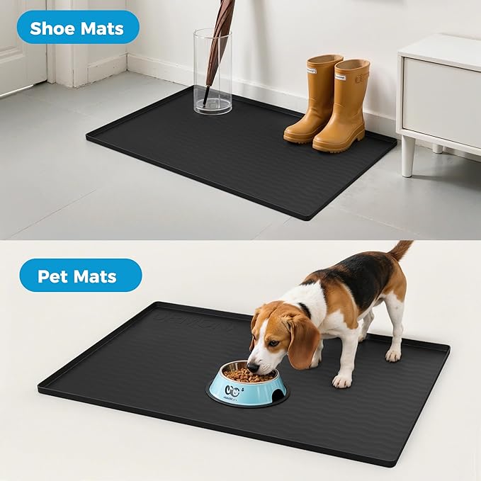 URMONA 25'' x 22'' Waterproof Silicone Under Sink Mat Cabinet and Counter Protector, Shelf Liner for Kitchen and Bathroom, Storage and Organizers, Litter Mat, Pet Cat Puppy Essentials（Black）