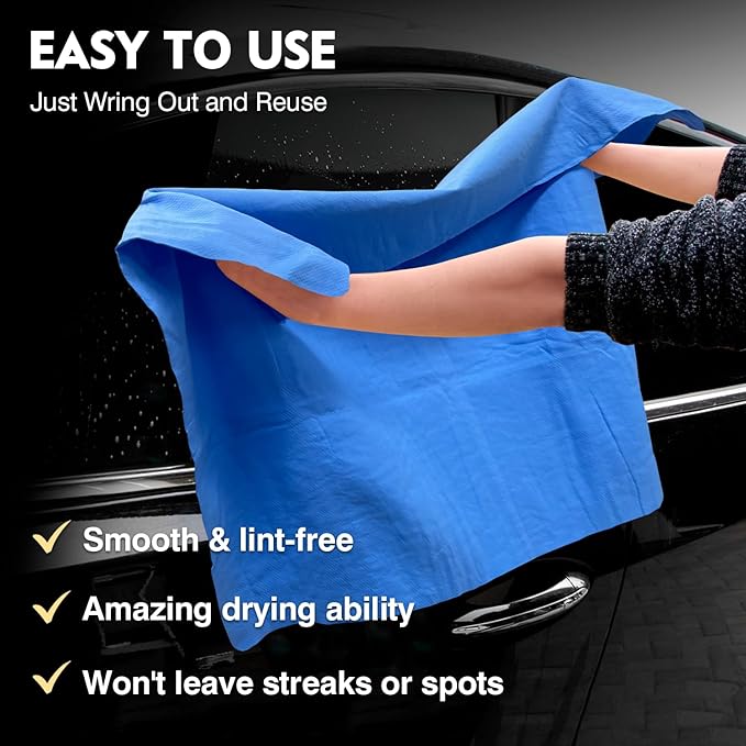 ARTIPOLY Premium Shammy Cloth for Car Drying (34”x25”)-Super Absorbent Chamois Towel for Car-Reusable Shammy Towel for Car, Bathroom,Pets, Dust Remove, No Spots/Streak/Scratch, Blue