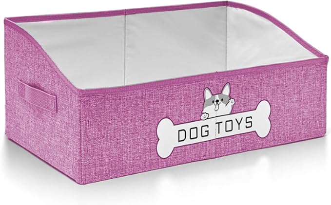 Mutiearo Dog Toy Basket, Specially Designed for Dog Toy Storage, Collapsible Dog Toy Box with Handle，Perfect for Storing Pet Toys and Accessories (Pink)