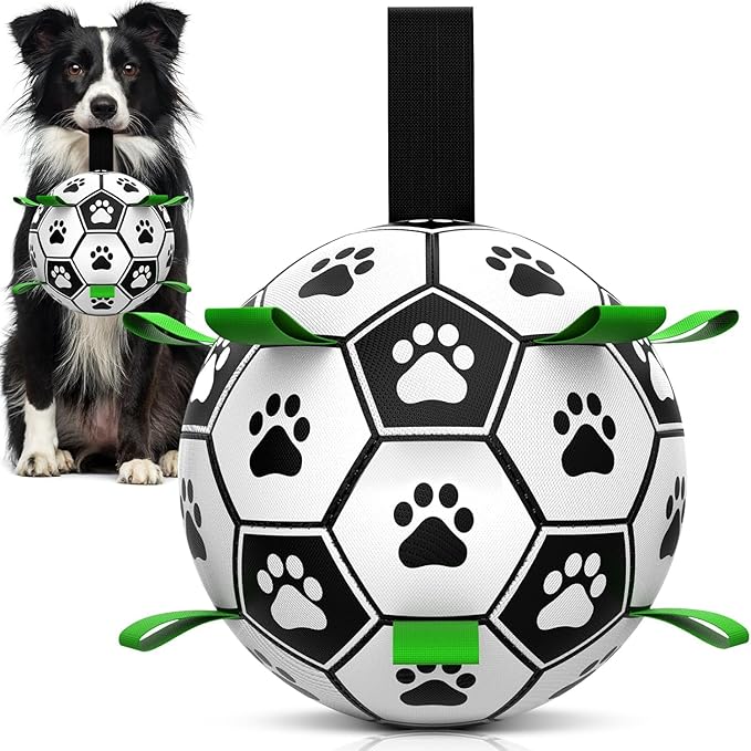 Interactive Dog Soccer Ball with Straps, Durable PU Herding Ball for Dogs, Lightweight Dog Toys for Outdoor Play, Tug Training Toy with Pump – Ideal Pet Gift for Medium Dogs (6 Inch)