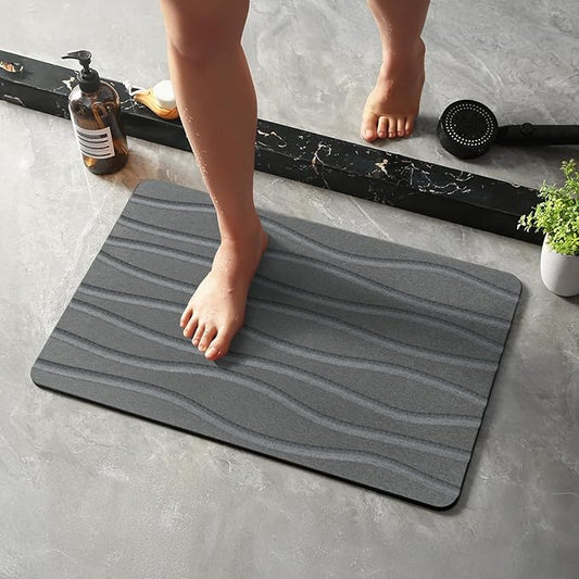 Bath Stone Mat, Fast-Absorbing, Quick-Dry, and Non-Slip Bathroom Mat, Inspired Diatomaceous Earth Bath Mat, Charcoal Gray-River