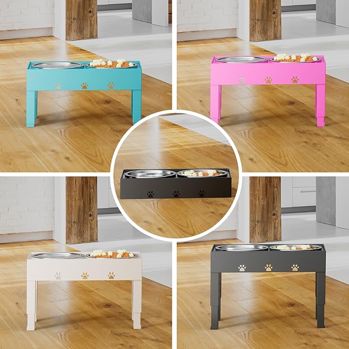 Elevated Dog Bowls with 2 Stainless Steel Bowls, Raised Dog Food Bowl Stand 5 Height Adjustable (3.1", 9", 10", 11", 12") Non-Slip Feeder Set for Medium and Large Dogs - Turquoise