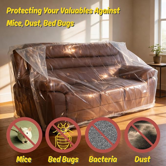 Wowfit Furniture Cover Dust-Proof Moving Bag for Sofa & Boxes – Clear, Odorless Plastic – 4mil Thick – 92W x 42D x 62/41H Inches