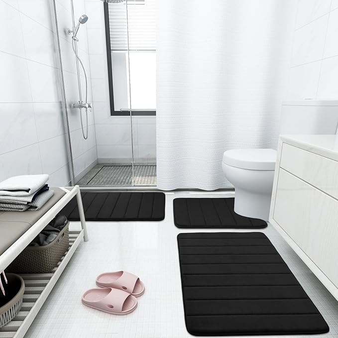 Buganda Memory Foam Bath Mat, 59" x 34", Ultra Soft and Non-Slip Bathroom Rugs, Water Absorbent and Machine Washable Bath Rug Runner for Bathroom, Shower, and Tub, Black