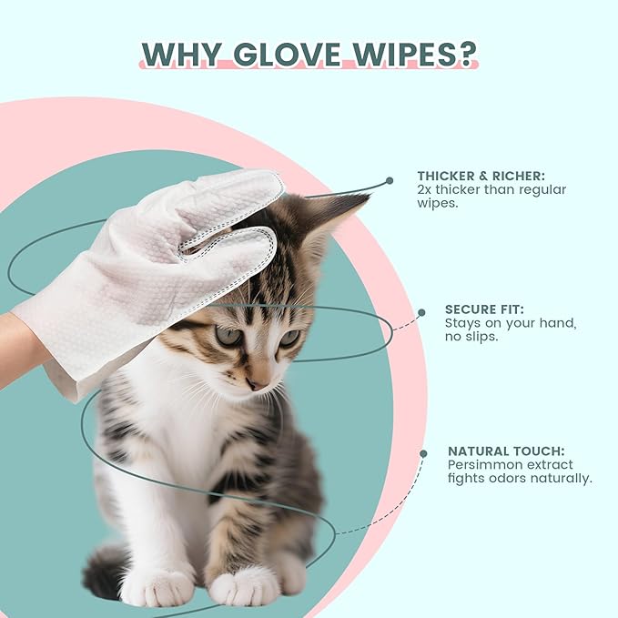 50 PCS Pet Glove Wipes for Paws and Butt Large Puppy Wipes for Dogs Face and Body Dog Wipes Cleaning Deodorizing Cat Wipes Cleaning Fur and Butt Doggie Wipes Doggy Wipes Bum Dog Ear Wipes