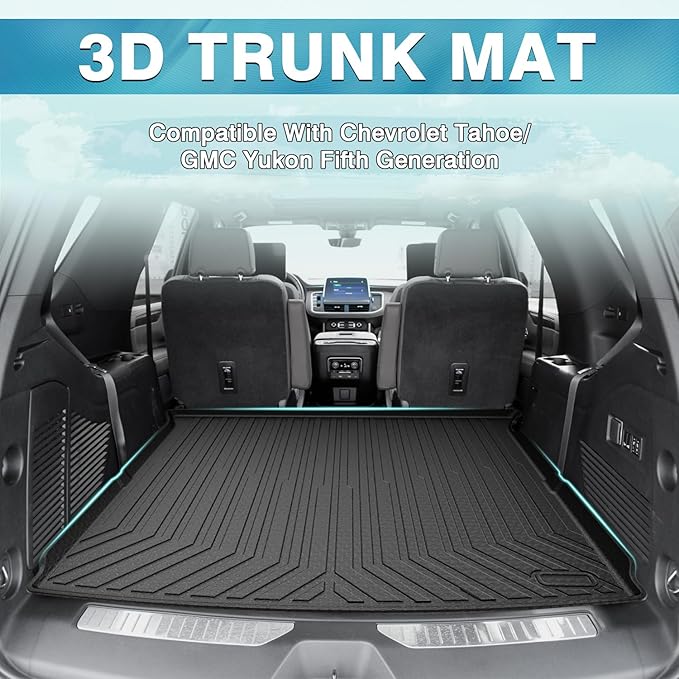 Mixsuper Cargo Liner for 2021-2025 2026 Chevrolet Tahoe/GMC Yukon, Behind The 2nd Row Seats, All Weather Cargo Mat Rear Trunk Liner Black