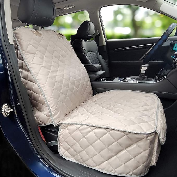 Deluxe Dog Seat Cover for Front Seat-More Durable Waterproof Front Seat Protector, High Heat Resistant and Nonslip Front Seat Cover for Dogs Kids, Universal Size (Beige)