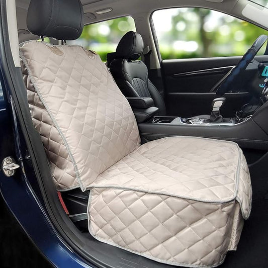 Deluxe Dog Seat Cover for Front Seat-More Durable Waterproof Front Seat Protector, High Heat Resistant and Nonslip Front Seat Cover for Dogs Kids, Universal Size (Beige)