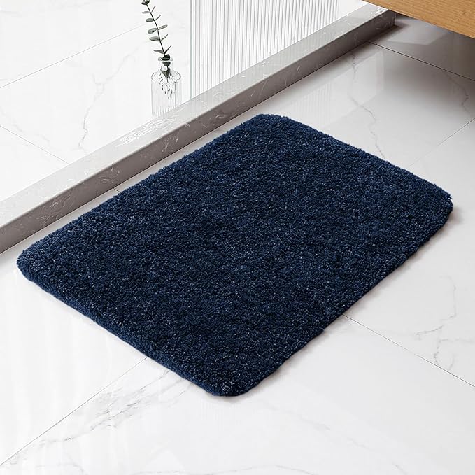 Navy Blue Bathroom Rugs 17"x24" - High-Density Microfiber Bath Mat, Fluffy Non Slip Absorbent and Washable Bathroom Mat - Ideal for Small Spaces, Vanity, Toilet, or Pet Mat