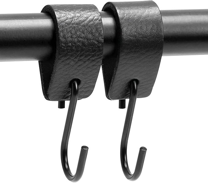 Brute Strength - S Hook with Leather Loop - Black - 2 x - 12.5 x 2.5 cm - Coat Hooks for Carving Hooks Leather