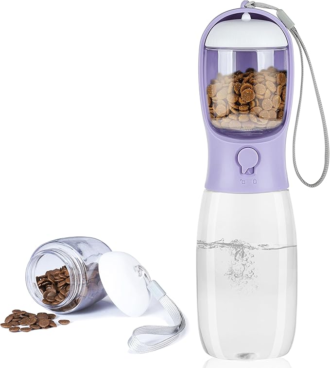 AVELORA Dog Water Bottle,Portable pet Water Bottle with Food Container,Outdoor Portable Water Dispenser for Cat,Rabbit,Puppy and Other Pets for Walking,Hiking,Travel(19oz)