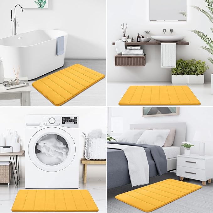 Buganda Memory Foam Bath Mat, 70" x 24", Ultra Soft and Non-Slip Bathroom Rugs, Water Absorbent and Machine Washable Bath Rug Runner for Bathroom, Shower, and Tub, Yellow