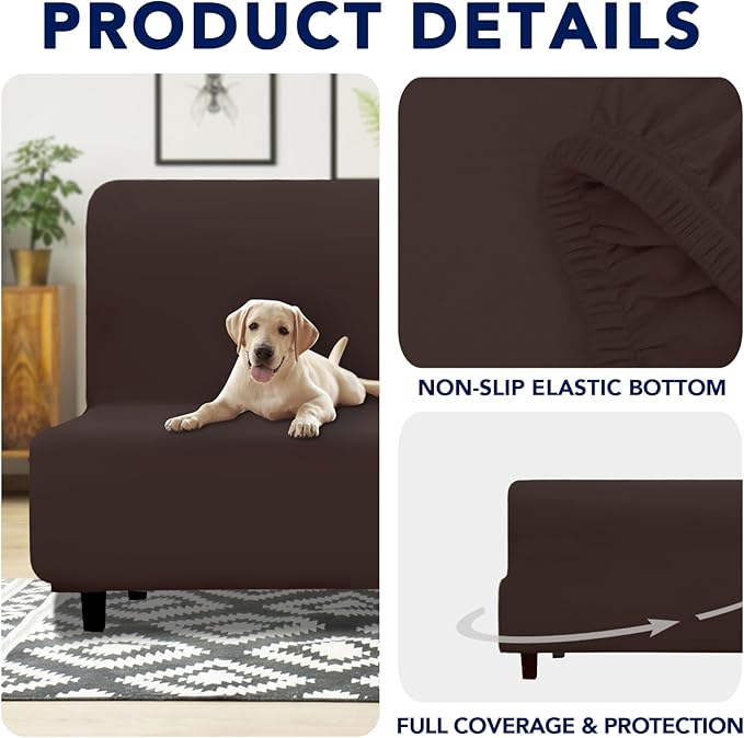 PureFit 100% Dual Waterproof Futon Cover - Stretch Non Slip Fleece Sofa Covers, Washable, Leakproof Furniture Protector for Kids, Pets, Dogs (Chocolate)