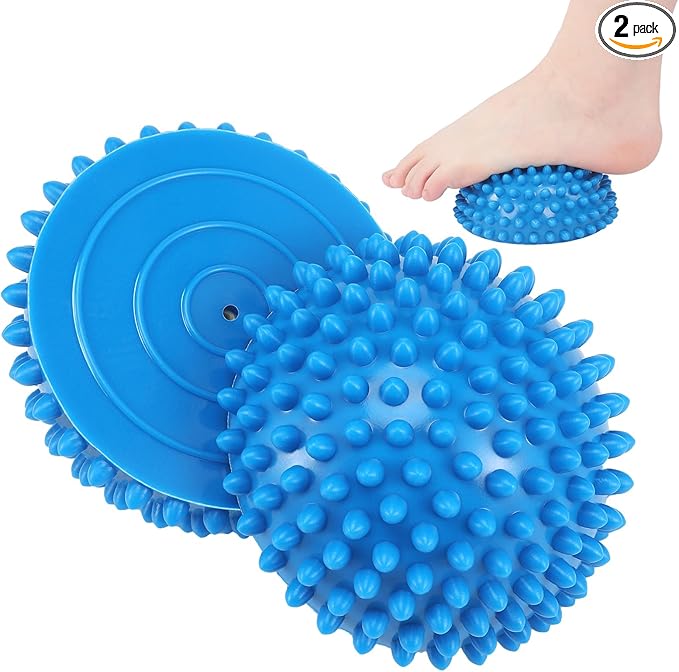 Threlaco 2 Pcs Half Round Massage Ball for Feet Blue Spiky Massage Ball for Kids Adults Sports, Stability Training, Muscle Balancing Therapy, Yoga Gymnastics Exercise
