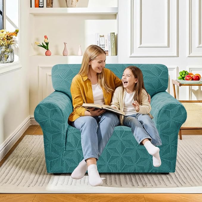YEMYHOM 1 Piece Stretch Chair Sofa Slipcovers Couch Covers for 1 Seat, Jacquard Armchair Covers with Non-Slip Elastic Bottom, Thickened Furniture Protector for Dogs Pets kids (Small, Peacock Blue）