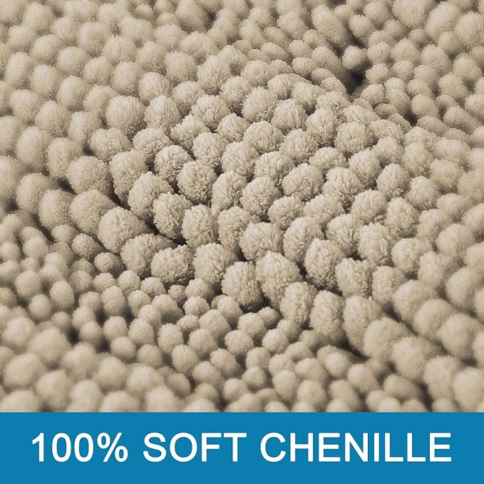 H.VERSAILTEX Bath Mats for Bathroom Non Slip Thick Chenille Striped Bath Rug Absorbent Fluffy Soft Shaggy Rugs Washable Dry Fast Plush Mats for Indoor, Bath Room, Tub - 20" x 32", Fog