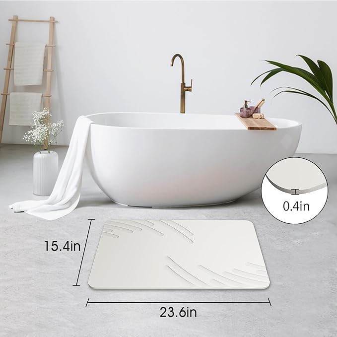 Stone Bath Mat Diatomaceous Earth Shower Mat Super Absorbent Non-Slip Diatomite Stone Bath Mats for Bathroom Floor Quick-Drying Natural Easy to Clean（24 * 16''）