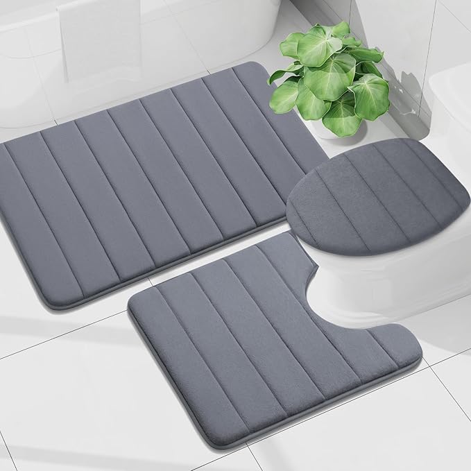 Buganda Memory Foam U-Shaped Contour Toilet Rugs, Non Slip Absorbent, Thick Soft Washable Bathroom Mat, Floor Carpet Bath Rugs Mat for Toilet Base (24" x 24", Dark Grey)