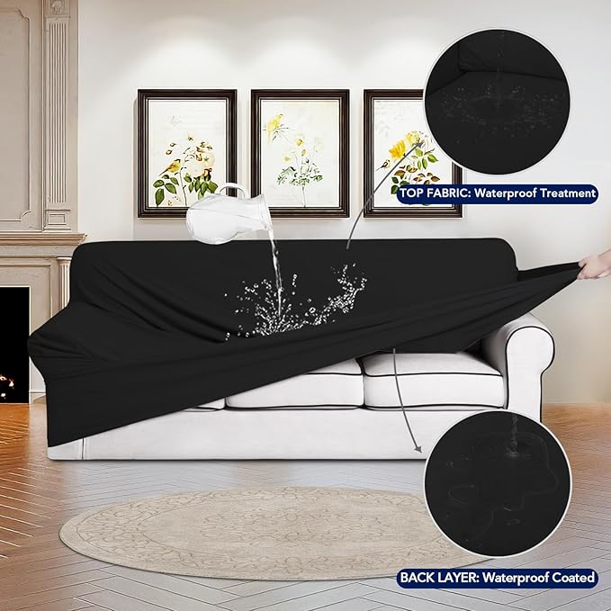 PureFit 100% Dual Waterproof Couch Cover Slipcovers for Couches and Sofas - Stretch Non Slip Fleece Sofa Covers Washable, Leakproof Furniture Protector for Kids, Pets, Dog (Oversized Sofa, Black)