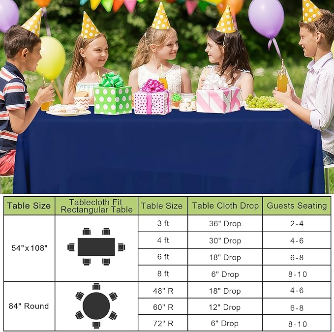 Smiry Disposable Table Cloth 12 Pack, 54 x 108 Inch Waterproof Plastic Tablecloth, Decorative Rectangle Table Covers for Party, Birthday, Picnic, Navy