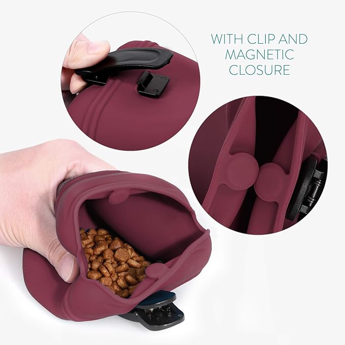 Navaris Silicone Dog Treat Pouch - Training Pet Puppy Bag Pocket Snack Treat Food Holder with Clip for Belt for Dog Walks - Set of 2