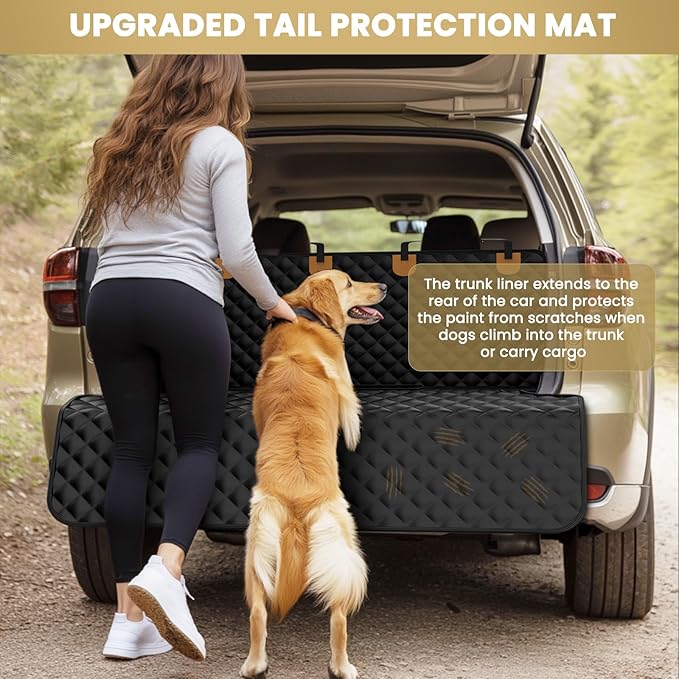 Waterproof SUV Cargo Liner for Dogs - Pu Leather Pet Car Seat Cover Protector with Bumper Flap, Non-Slip Backseat Mat for SUVs, Sedans, Vans Trunk | Easy Clean, Scratch Resistant (Black, Extra Large)