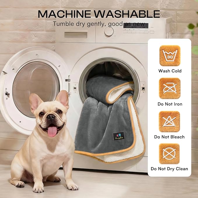 Luciphia Waterproof Blanket for Dog Washable Reversible Sherpa Fleece Throw Blanket for Bed Couch Soft Liquid Pee Proof Furniture Cover Protector for Small Medium Large Pet Cat Grey 85" x 57"