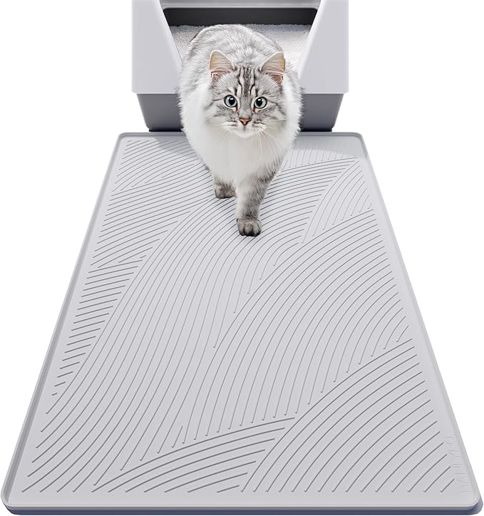 BANLYEO L Cat Litter Mat - 34x22 in, Water Proof, US Designed Kitty Litter Trapping Mat, Easy to Clean, Scatter Control, Odorless, Less Mess and Clean Floors, Pet Supplies for Indoor Cats, Light Gray