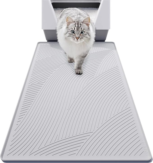 BANLYEO L Cat Litter Mat - 34x22 in, Water Proof, US Designed Kitty Litter Trapping Mat, Easy to Clean, Scatter Control, Odorless, Less Mess and Clean Floors, Pet Supplies for Indoor Cats, Light Gray