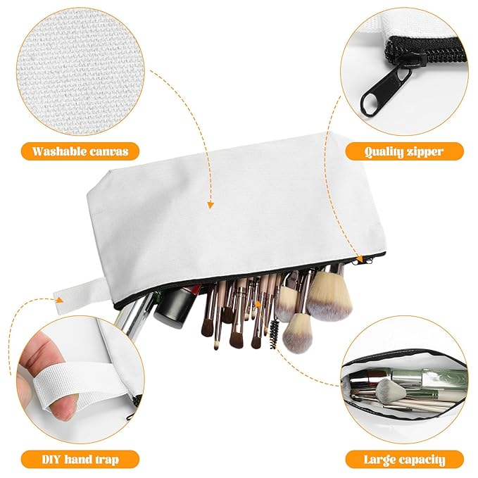 Saintrygo 30 Pcs Makeup Bag Travel Canvas Cosmetic Bag Bulk Multipurpose Small Makeup Pouch for Purse Portable Blank Zipper Toiletry Organizer DIY for Women Assorted Color(White,9.8 x 5 x 2 Inch)
