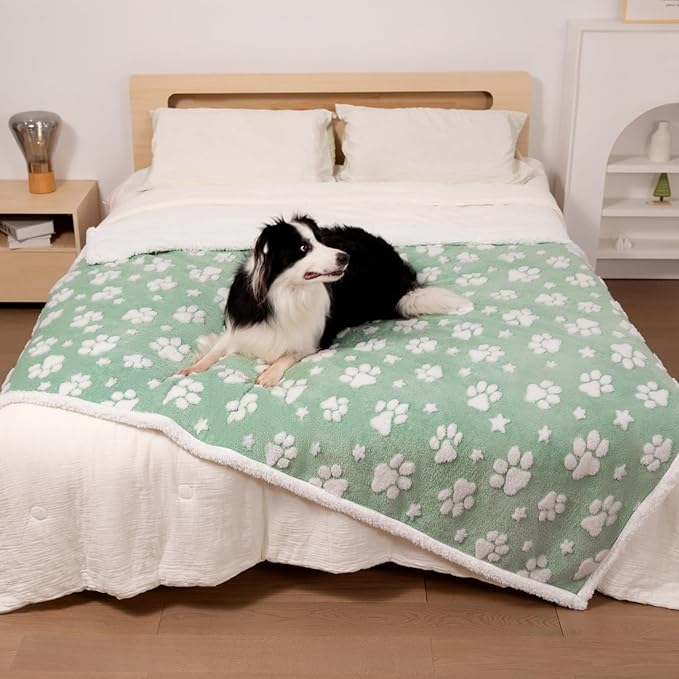 Yaning Waterproof Blanket for Dog Cat or Adult, Cute 3D Textured Paw Dog Blanket for Bed Couch Sofa, Soft Liquid Pee Proof Pet Furniture Protector, 60"x80", Green