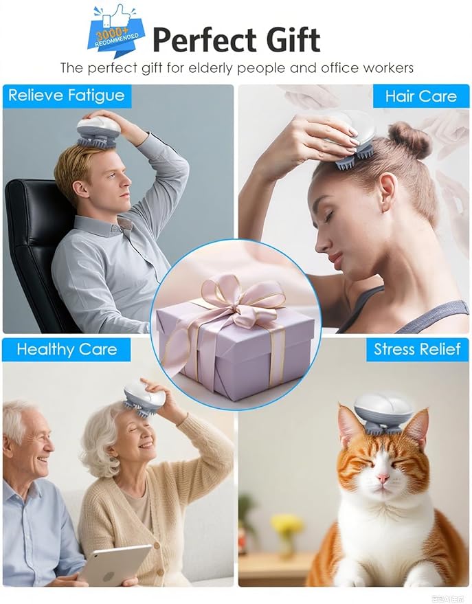 Cat Massager, Electric Scalp Massager, Head Massager with 4 Massage Heads, Back and Scalp Massager Relieving Tight Stiffness Muscles, Promote Bonding