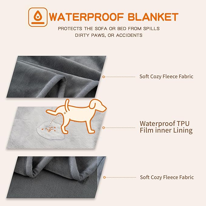 CAPT.SNOOZE Water Proof Blanket 50x60 Inches - Reversible Flannel Blanket for Bed, Sofa,Couch- Spillproof, Leakproof Soft Double-Sided Dark Grey Throw Blanket for Adults, Pets, Couples