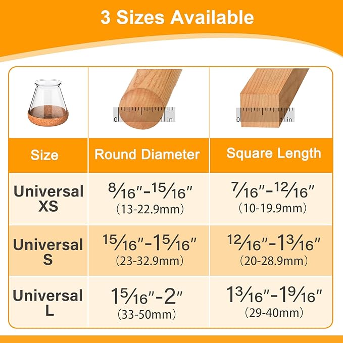 Ansible 24 pcs Chair Leg Floor Protectors, Furniture Felt Pads Silicone Covers caps for Chairs,Chair Leg Protectors for Hardwood Floors (X-Small fit:0.5''-0.89'')