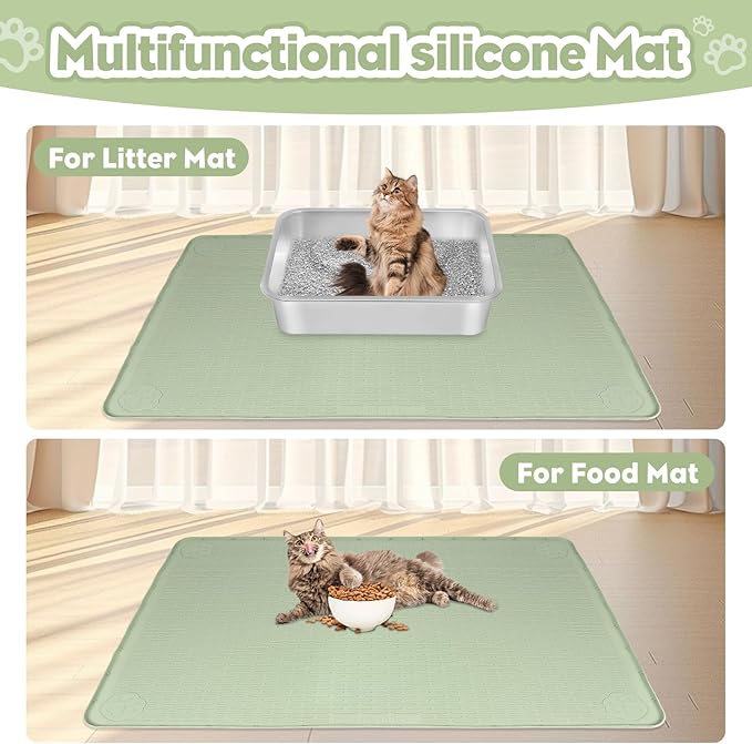 Bartuke Cat Litter Mat, Extra Large 40" x 28" Silicone Mat Litter Trapping Mat for Scatter Control, Soft on Kitty Paws, Easy to Clean (Green)