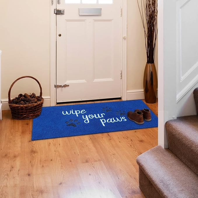 Large Outdoor Front Door Mat Wipe Your Paws Doormat Inside Outside Mats Entryway Welcome Mats Non Slip Rubber Backing Funny Indoor Door mats Dog Mat for Porch,Blue18X47
