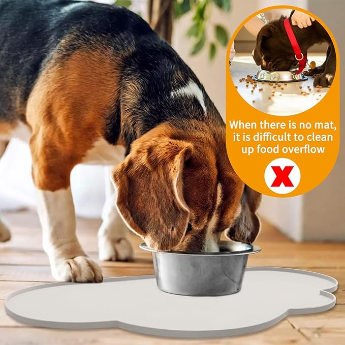 Ptlom Dog Food Mat Anti-Slip Dog Bowl Mats for Food and Water, Waterproof Pet Placemat Prevent Messy Spills to Floor, High-Lips Puppy Feeding Trays for Small Medium Large Dogs Cats, Silicone, Cream