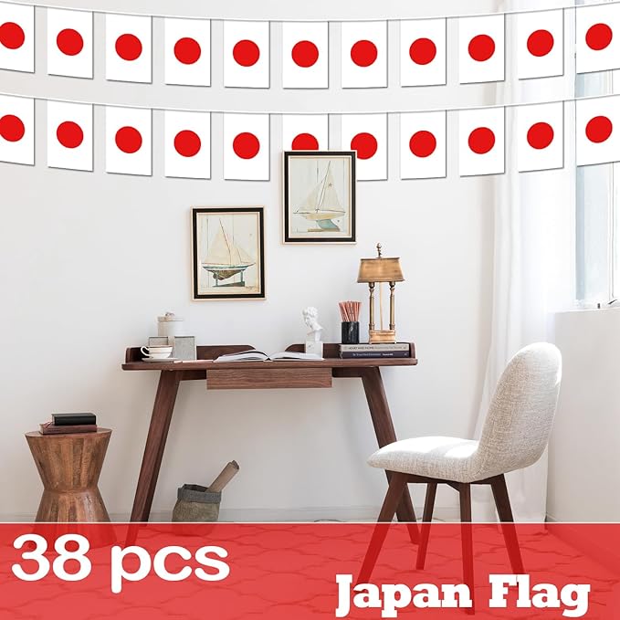 Japan String Flag Pennant Banner - 38 Flags, 42 Feet Small Mini Japanese Flags Bunting Banner for Country Decoration, School, Party, Sports Events