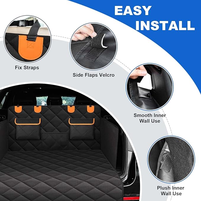 EasyHaWei 4-in-1 SUV Cargo Liner for Dogs, Non-Slip Water Resistant Pet Trunk Mat with Side Flaps Protector & Back Seat Organizer, Dog Backseat Cover for SUVs Vans（54" W x 88" L）