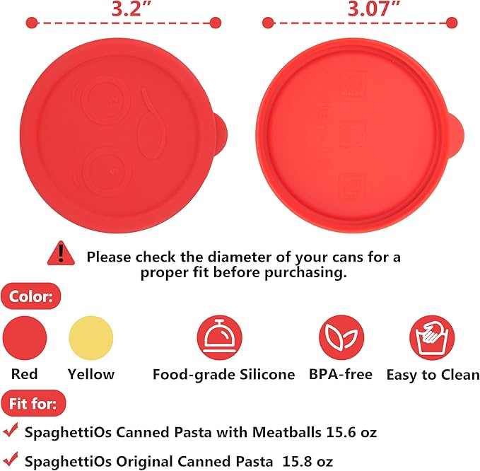 2 Packs 3.2-inch/7.8cm Silicone Lids for 15.6 oz and 15.8 oz SpaghettiOs Canned Pasta, Food Sealing Lids for Can, Can Covers for Canned Good, Freezer&Dishwasher Safe (Can NOT Included)