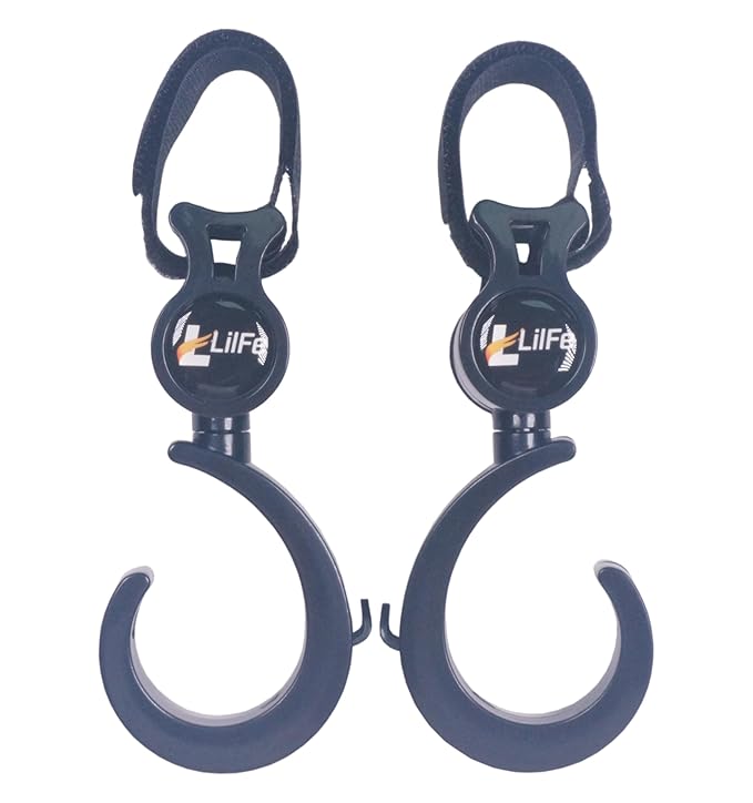 Baby Stroller Hooks for Hanging, Multipurpose Stroller Straps with Durable Stylish Stroller Clips for Diaper Bags, Perfect Mummy Hook for Stroller, Walker and Shopping (Black 2 pcs)
