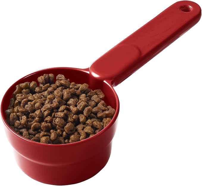 Joyinjojo Dog Cat Food Scoop - Pet Food Scoop Dog Food Measuring Cup 1/2 1/4 Cup, Comfortable Long Handle for Easy to Scoop Food, Red 1/2 Cup