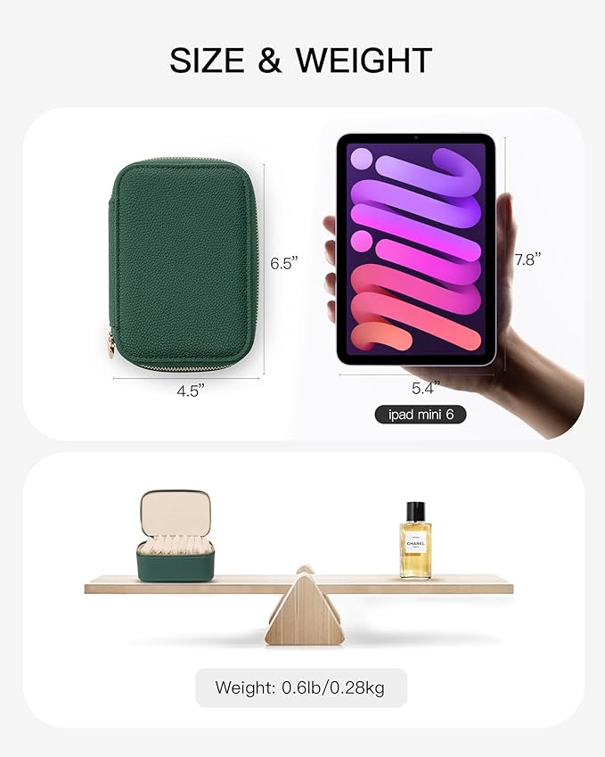 Vlando Jewelry Travel Case,Travel Jewelry Organizer with Clear Velvet Jewelry Bags 8Pcs Zipper Pouch for Women Girl Gift-Green