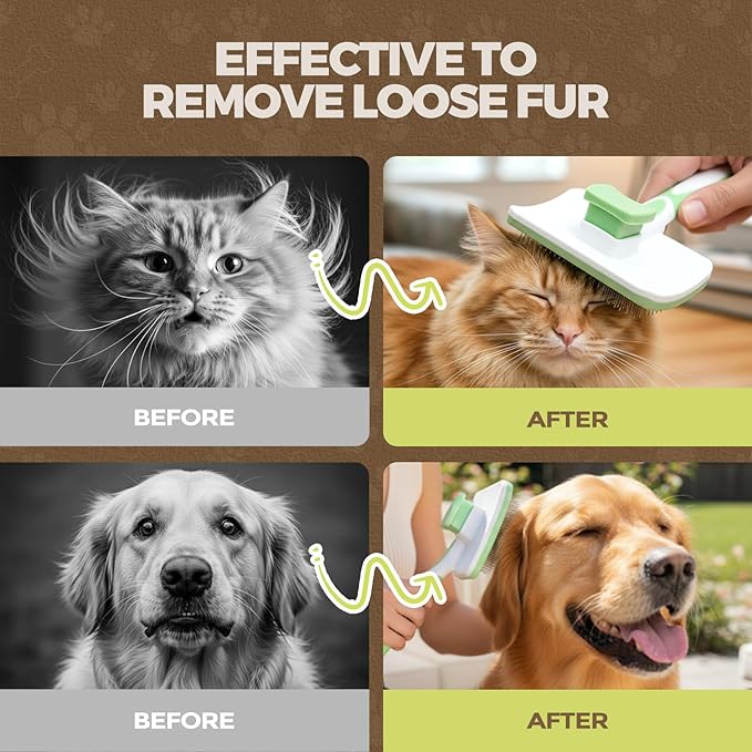 Self Cleaning Pet Brush for Shedding - Slicker Brush Deshedding with One Button Cleaning for Dogs & Cats Haired Pets