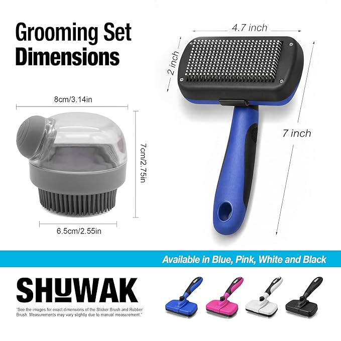 Grooming Duo, 2-in-1 Pet Brush Set with Retractable Self-Cleaning Brush and Silicone Bath Brush for Dogs and Cats (BLUE)